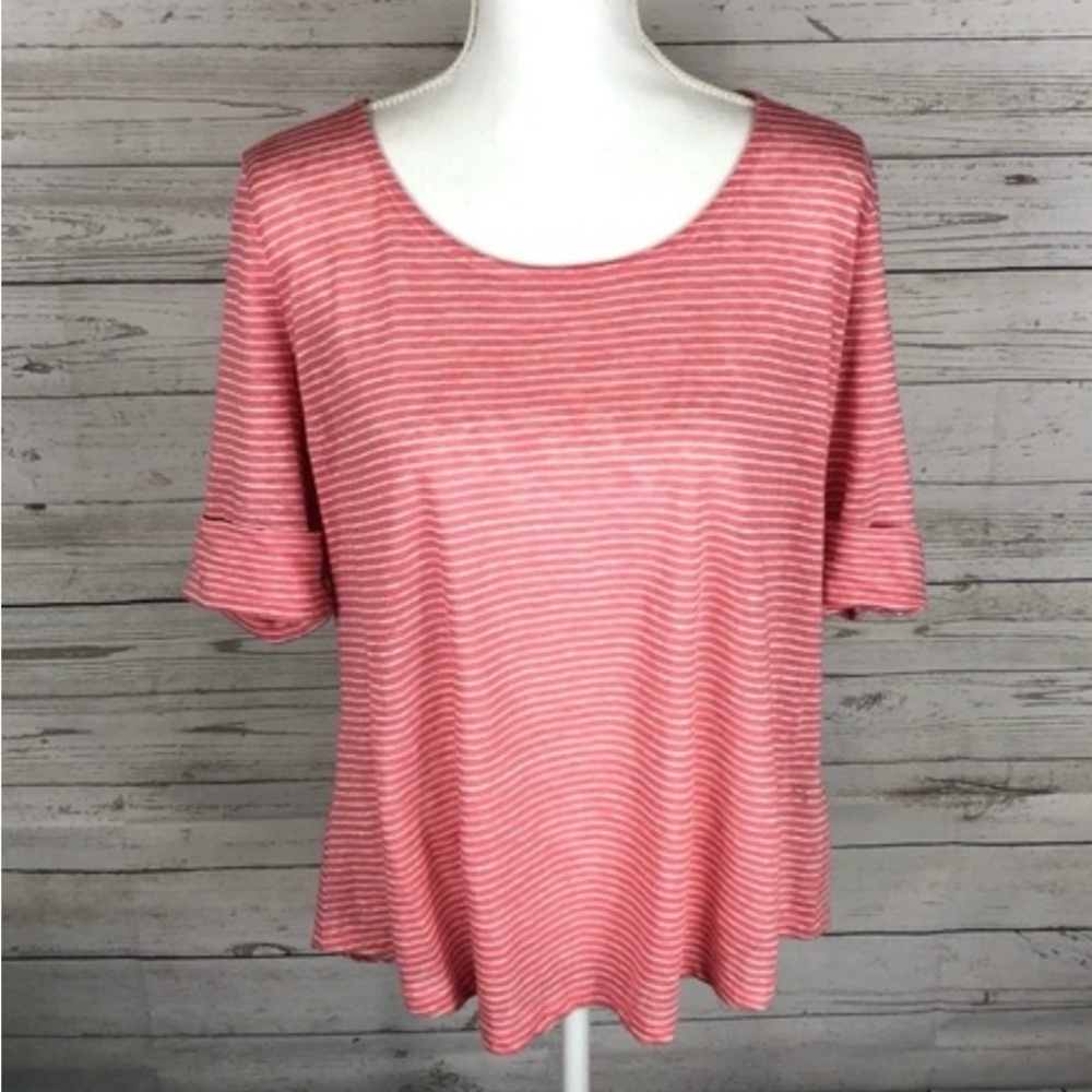 Ralph Lauren XL 100% Linen Striped Scoop Neck Top Pink White Breathable NWT